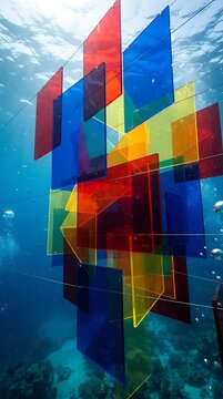 Overlapping Translucent Acrylic Panels in Vibrant Colors Underwater Abstract Background