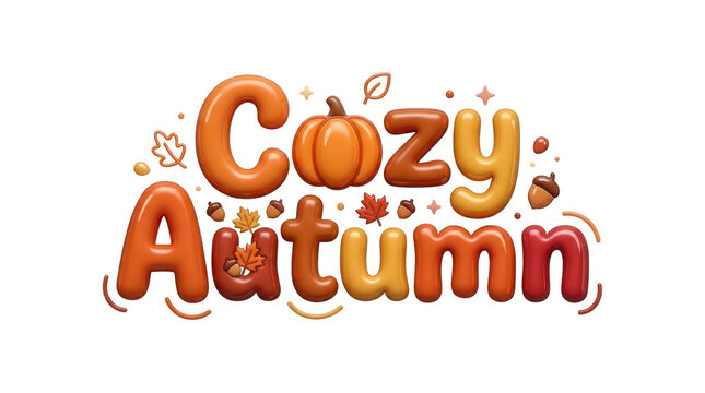 Cozy Autumn 3D Typography with Fall Leaves and Pumpkin