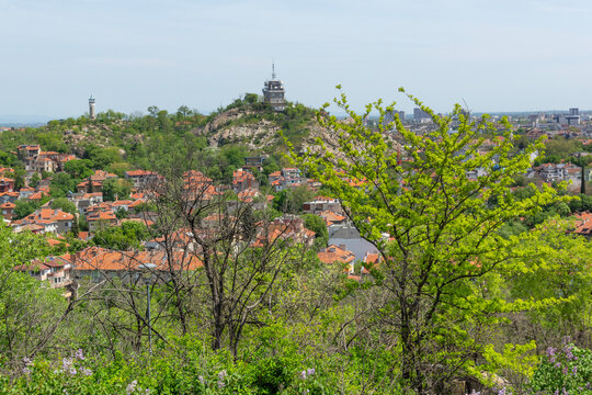 Panoramic view of the city of Plovdiv from Bunardzhik hill, Bulgaria