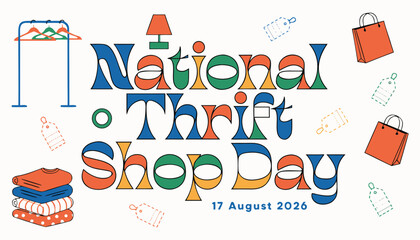Obraz premium Colorful typography design celebrating the annual national thrift shop day event