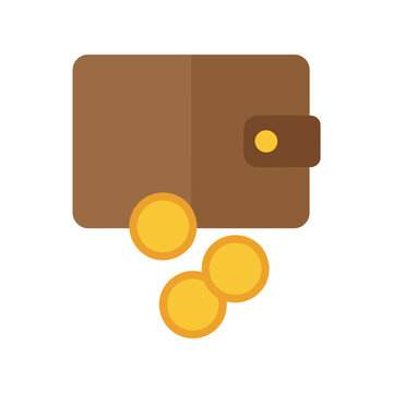 Cash money earnings on wallet icon vector, salary cashback income, golden coins money flying vector illustration, idea of fund savings, financial success, getting wealth,  isolated on white