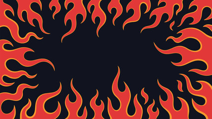 Red and orange fire flames border frame background template vector illustration cartoon design © Sourav 