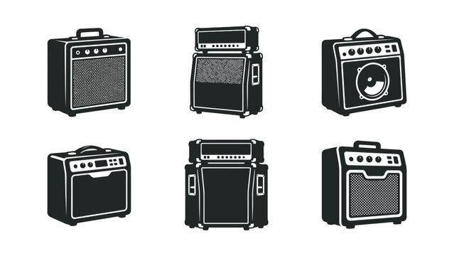 Vintage Guitar Amplifier Icons Set - Retro Music Equipment Vector Art