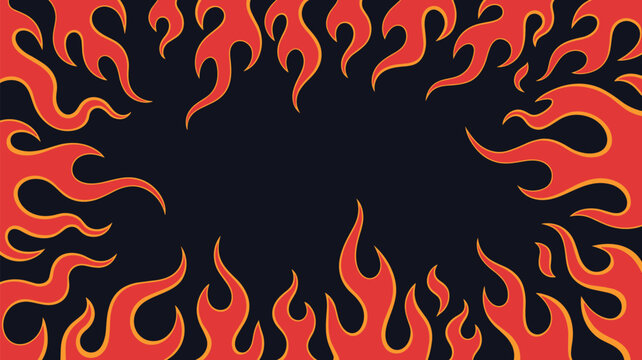 Red and orange fire flames border frame background template vector illustration cartoon design