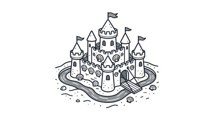Sandcastle Fortress with Flags and Seashells - Vector Illustration © Rido