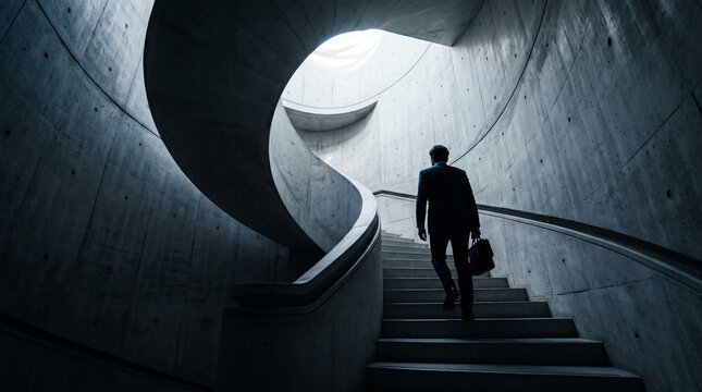 Businessman Ascending Stairs Toward Success and Light
