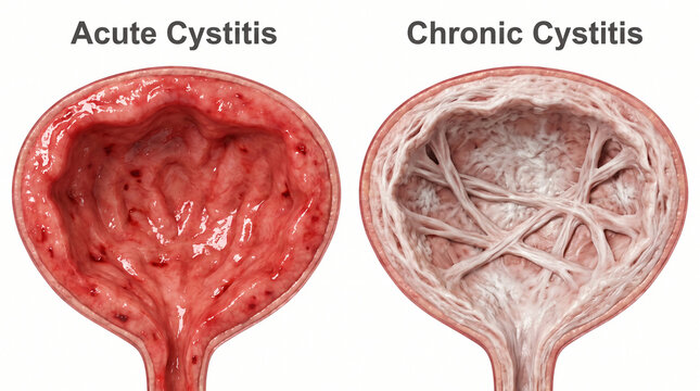 Medical Illustration of Acute vs Chronic Cystitis in the Urinary Bladder