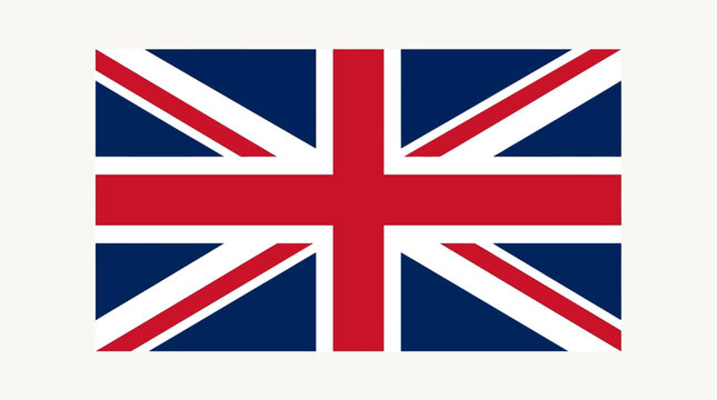Union Jack flag displays a classic red, white, and blue design against a clean neutral background.