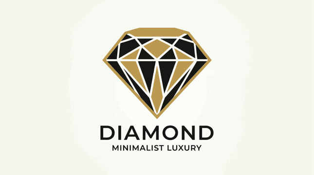 Diamond logo design features a geometric gemstone shape with minimalist gold and black lines on a clean white background for a luxury brand.