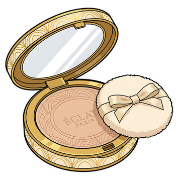 Luxurious gold compact powder case with mirror and puff ecla paris