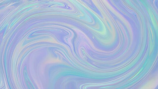 Holographic marble liquid swirling and flowing on pastel purple background for abstract design