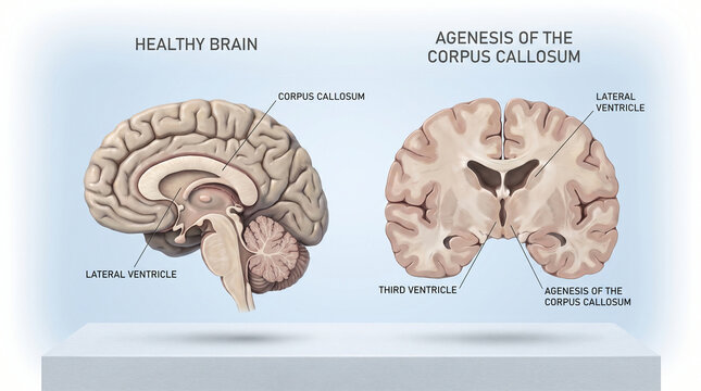 Healthy Brain vs Agenesis of the Corpus Callosum Neurological Pathology 3D Render