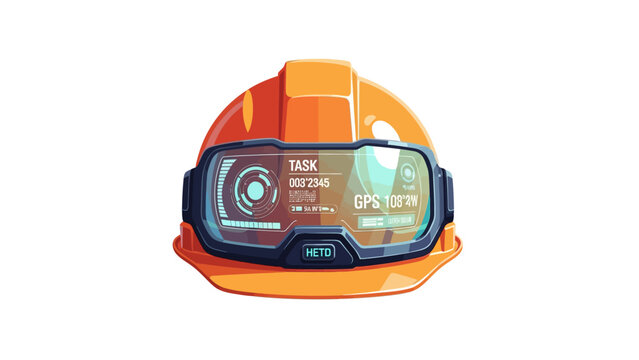 Futuristic Orange Smart Hard Hat with AR HUD Visor Display for Industrial Construction
