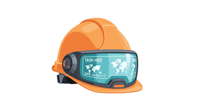 Futuristic smart hard hat with AR HUD visor for high-tech construction.