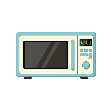 Pastel blue and cream colored microwave oven illustration with digital