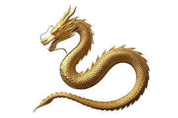 Fototapeta premium Golden chinese dragon depicting strength and prosperity, symbol of success and good luck, oriental culture, transparent background