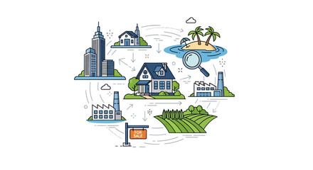 Fototapeta premium A circular diagram shows various types of real estate properties