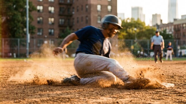 Baseball Player Sliding Into Base During Game