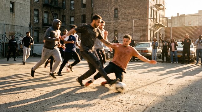 Street Soccer Game in Urban Neighborhood