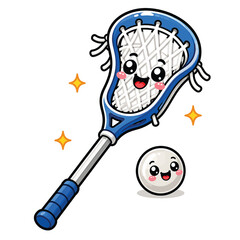 Fototapeta premium Cute Cartoon Lacrosse Stick and Ball Character Set with Kawaii Expressions for Sports Mascot Design and Team Graphics
