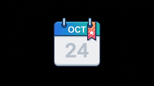 Minimalist calendar icon featuring date twenty four and bookmark tab on black background.