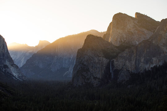 Soft Sunrise Light Hitting Yosemite Peaks