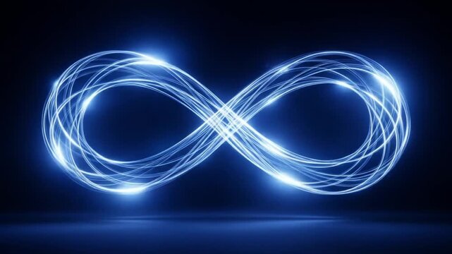 Glowing Infinity Symbol with Blue Neon Light Trails