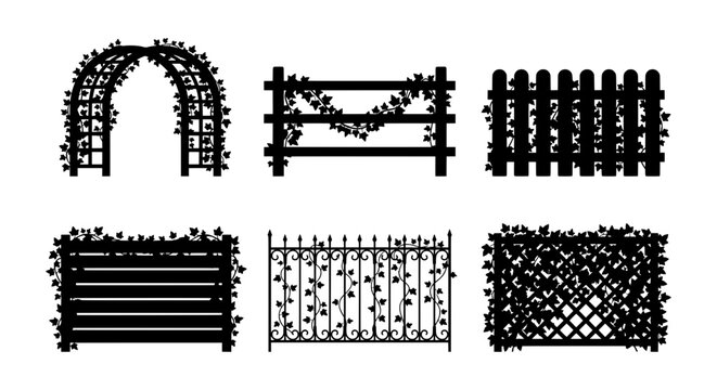 Garden Arbors, Fences, and Trellises Vector Icons: Outdoor Decor Elements