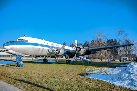 Douglas DC-6B YU-AFF airplane next to the Ljubljana airport