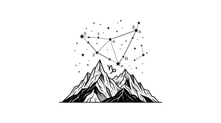 Minimalist mountain peaks with celestial zodiac constellation and stars illustration © pecel