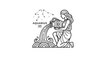 Obraz premium Minimalist Vector Illustration of Aquarius Zodiac Sign Water Bearer