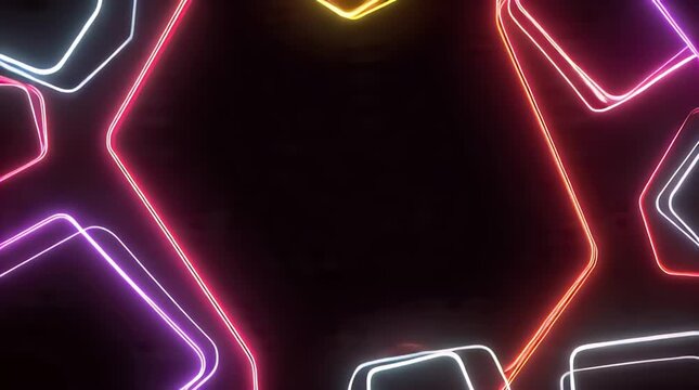 Colorful Neon Hexagon Shapes on Dark Background