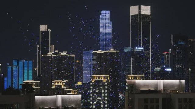 Chongqing cyberpunk city skyline drone show