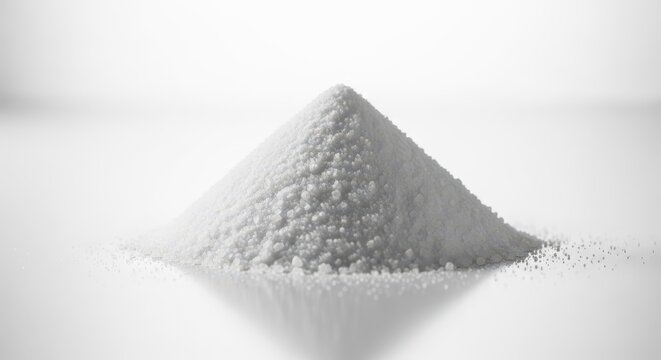 Fine white salt crystals arranged in a neat pile on a clean clinical surface, perfect for creating sterile saline solutions for medical use, healthcare, substance, ingredient