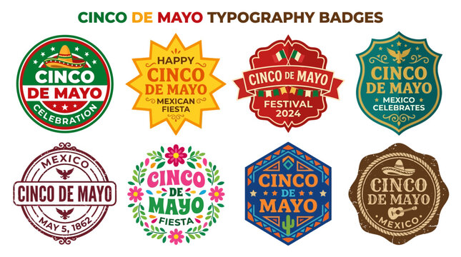 Vector Set of Cinco de Mayo Typography Badges and Labels for Fiesta Celebrations