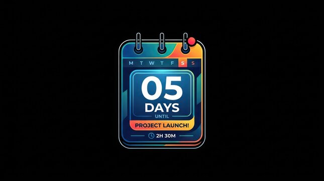 Calendar countdown graphic showing five days until project launch with time remaining.