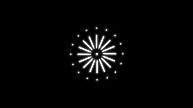 Smooth blinking white radial progress indicator with central pulse light effect on black background for digital dashboard interface and motion graphics