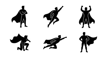 Fototapeta premium Superhero Silhouettes Collection: Dynamic Poses, Vector Icons for Power and Strength