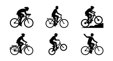 Fototapeta premium Cyclist Silhouettes Collection: Diverse Bicycle Sports and Activities, Vector Icons Set