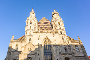 Fototapeta premium St Stephen's Cathedral in Vienna showcases stunning gothic architecture with intricate stone detailing