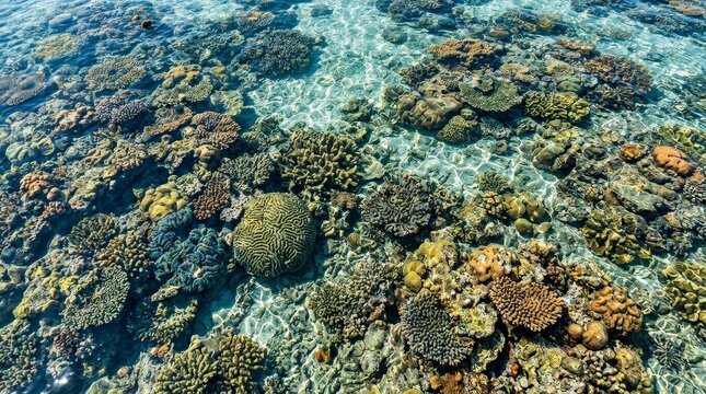 Crystal clear water over a vibrant coral reef ecosystem