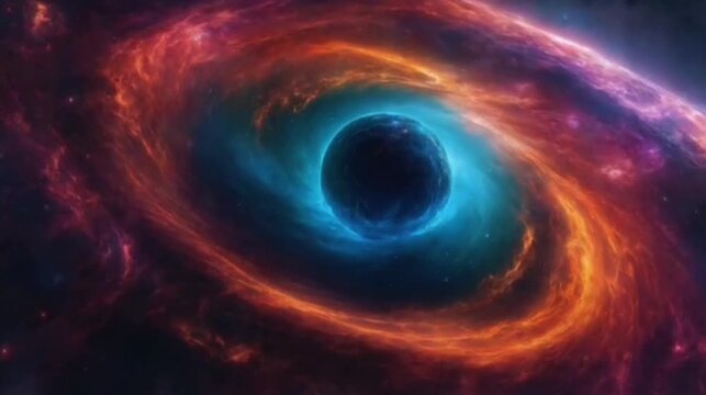 an artistic visualization of a black hole at the center of a violent cosmic vortex