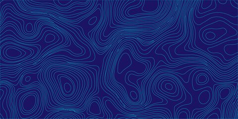 Blue topographic map background with abstract contour lines representing geographic terrain elevation and wavy patterns. An abstract dark blue background © Creative Arts