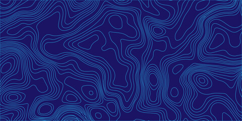 Blue topographic map background with abstract contour lines representing geographic terrain elevation and wavy patterns. An abstract dark blue background © Creative Arts
