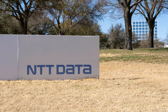 Plano, Texas,  USA - March 19, 2022: The sign for NTT Data Campus in Plano, Texas,  USA. NTT DATA Corporation is a Japanese information technology service and consulting company. 