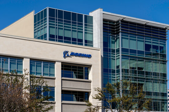 Plano, Texas,  USA - March 19, 2022: Boeing Global Services (BGS) headquarters on Legacy Dr in Plano, Texas,  USA. This division acts as a central operational hub and focuses on global aftermarket sup