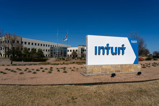 Plano, Texas, USA - March 19, 2022: Intuit regional headquarters and the primary hub on Headquarters Dr in Plano, Texas, USA. Intuit Inc. is an American business that specializes in financial software