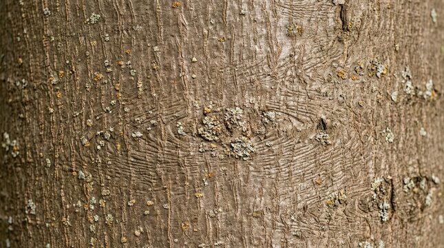 Close up of a rough brown tree bark texture with lichen