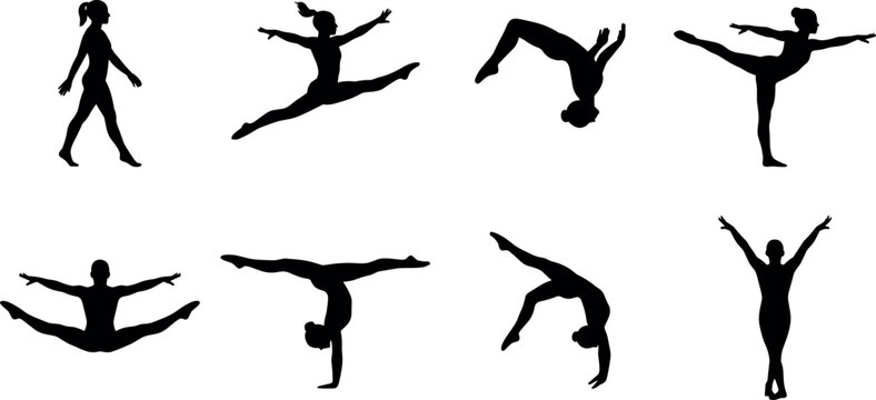 Gymnast and Dancer Silhouettes Collection Featuring Athletic Poses and Movements