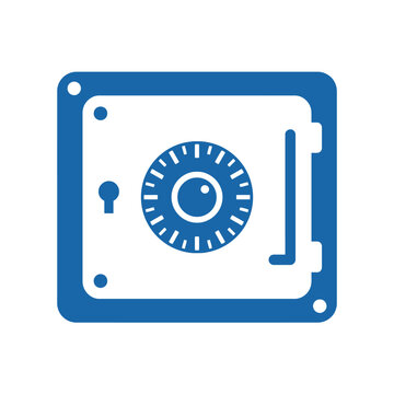 Isolated blue vault safe icon representing security and financial protection, digital assets, storage safety